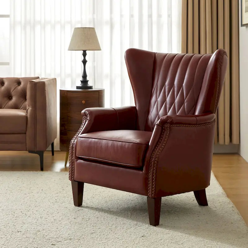 Fauteuil traditionnel Xaver en cuir véritable avec pieds en bois massif par HULALA HOME