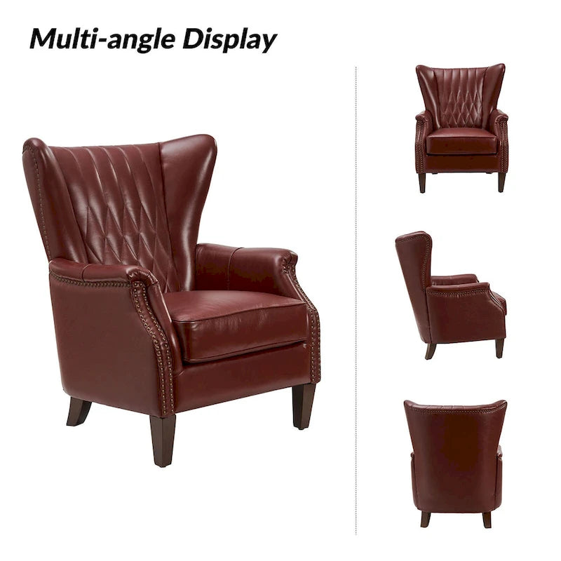 Fauteuil traditionnel Xaver en cuir véritable avec pieds en bois massif par HULALA HOME