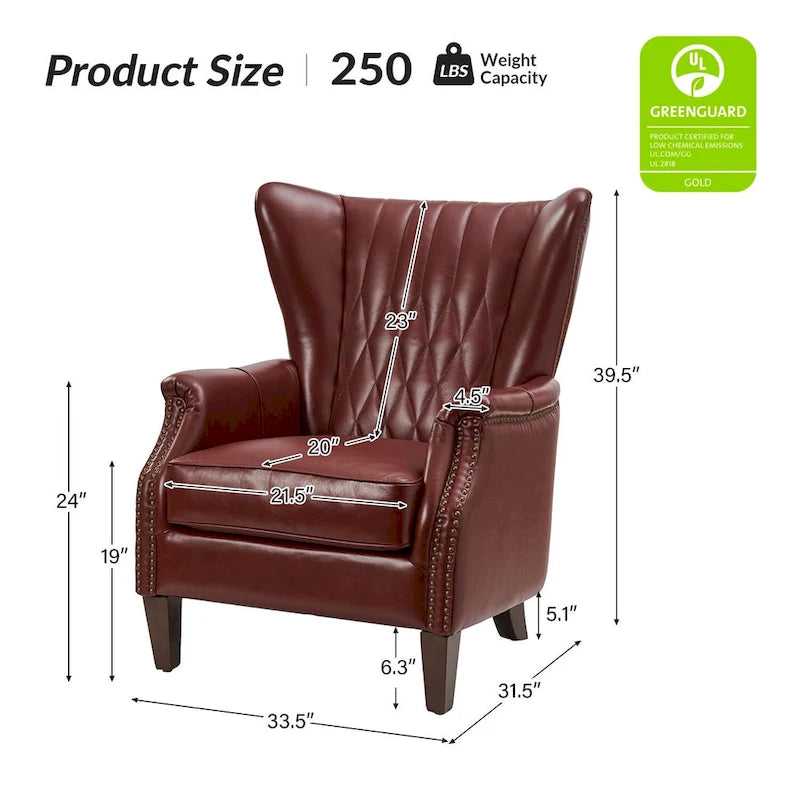 Fauteuil traditionnel Xaver en cuir véritable avec pieds en bois massif par HULALA HOME