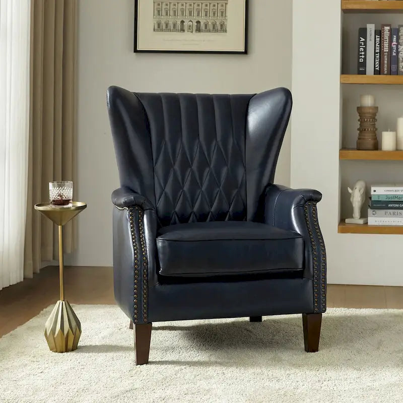 Fauteuil traditionnel Xaver en cuir véritable avec pieds en bois massif par HULALA HOME