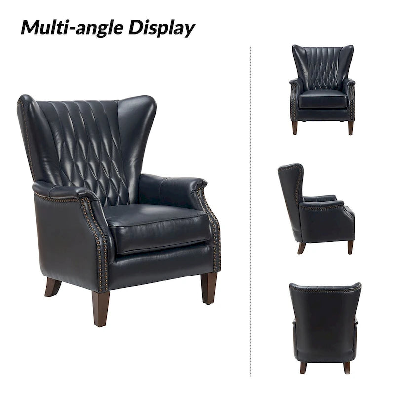 Fauteuil traditionnel Xaver en cuir véritable avec pieds en bois massif par HULALA HOME