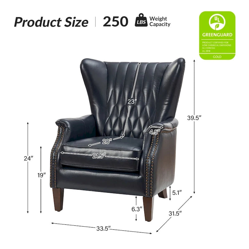 Fauteuil traditionnel Xaver en cuir véritable avec pieds en bois massif par HULALA HOME