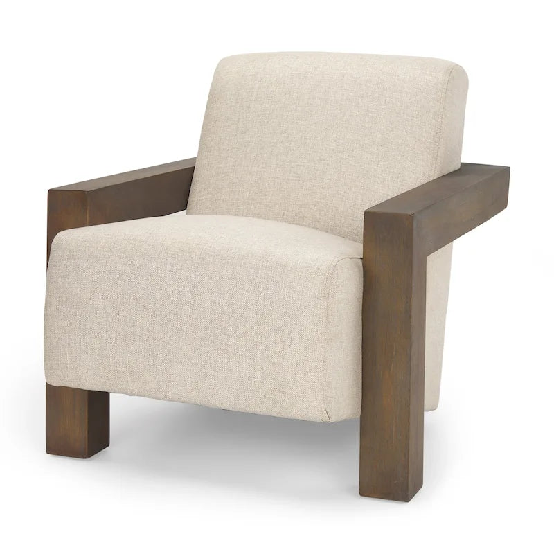 Fauteuil d'appoint Sovereign en tissu beige avec structure en bois massif brun foncé