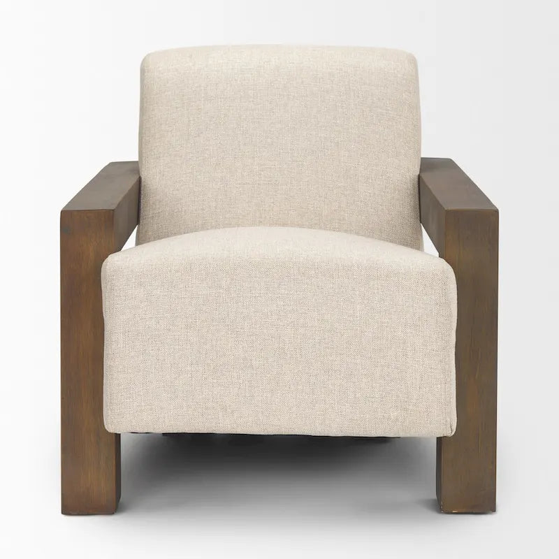 Fauteuil d'appoint Sovereign en tissu beige avec structure en bois massif brun foncé