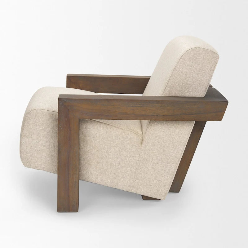 Fauteuil d'appoint Sovereign en tissu beige avec structure en bois massif brun foncé
