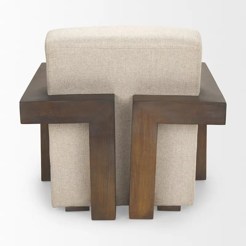 Fauteuil d'appoint Sovereign en tissu beige avec structure en bois massif brun foncé
