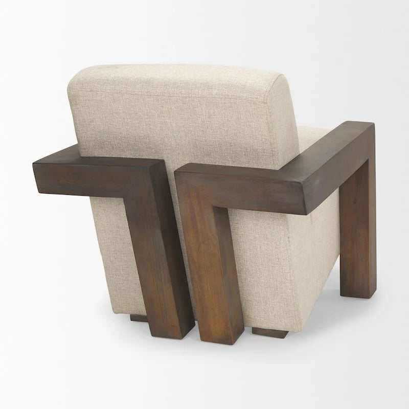Fauteuil d'appoint Sovereign en tissu beige avec structure en bois massif brun foncé