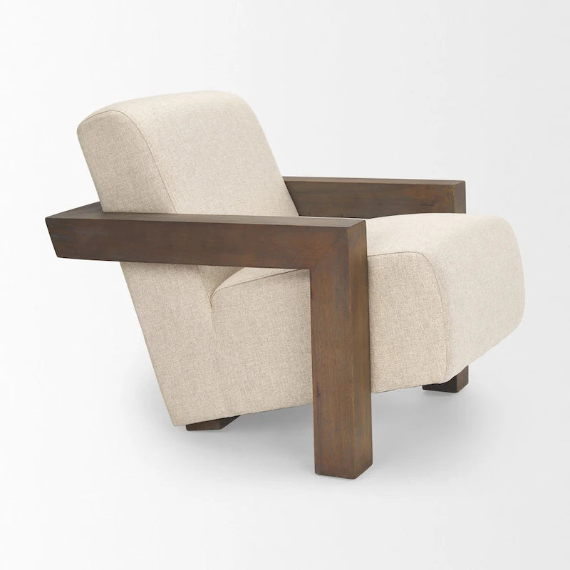 Fauteuil d'appoint Sovereign en tissu beige avec structure en bois massif brun foncé