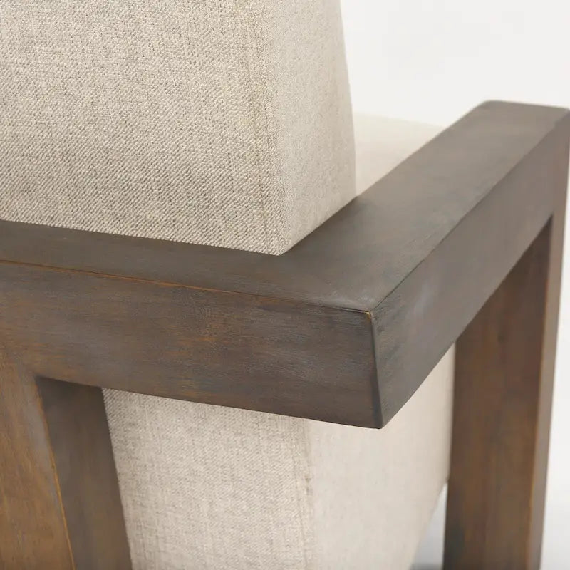 Fauteuil d'appoint Sovereign en tissu beige avec structure en bois massif brun foncé