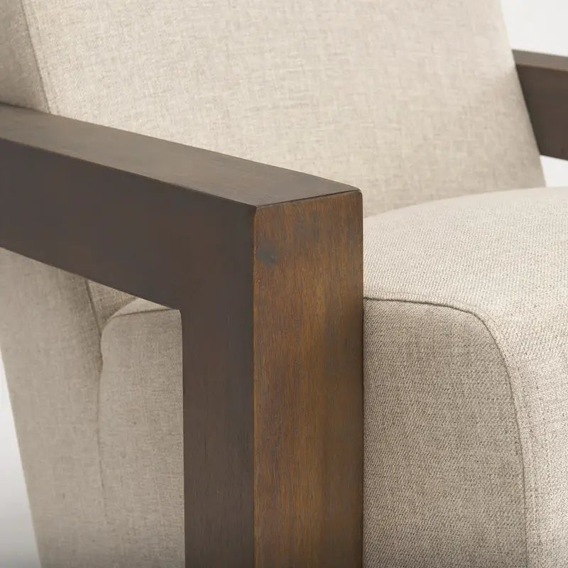 Fauteuil d'appoint Sovereign en tissu beige avec structure en bois massif brun foncé