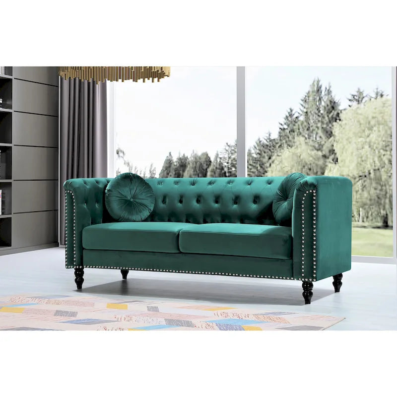Canapé Chesterfield US Pride Vivian Classic Velvet Kittleson à clous décoratifs