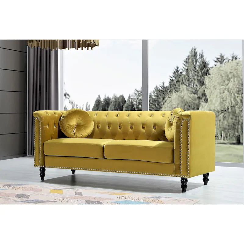 Canapé Chesterfield US Pride Vivian Classic Velvet Kittleson à clous décoratifs