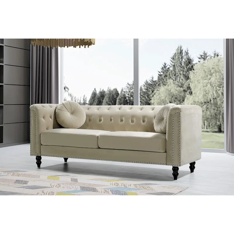 Canapé Chesterfield US Pride Vivian Classic Velvet Kittleson à clous décoratifs