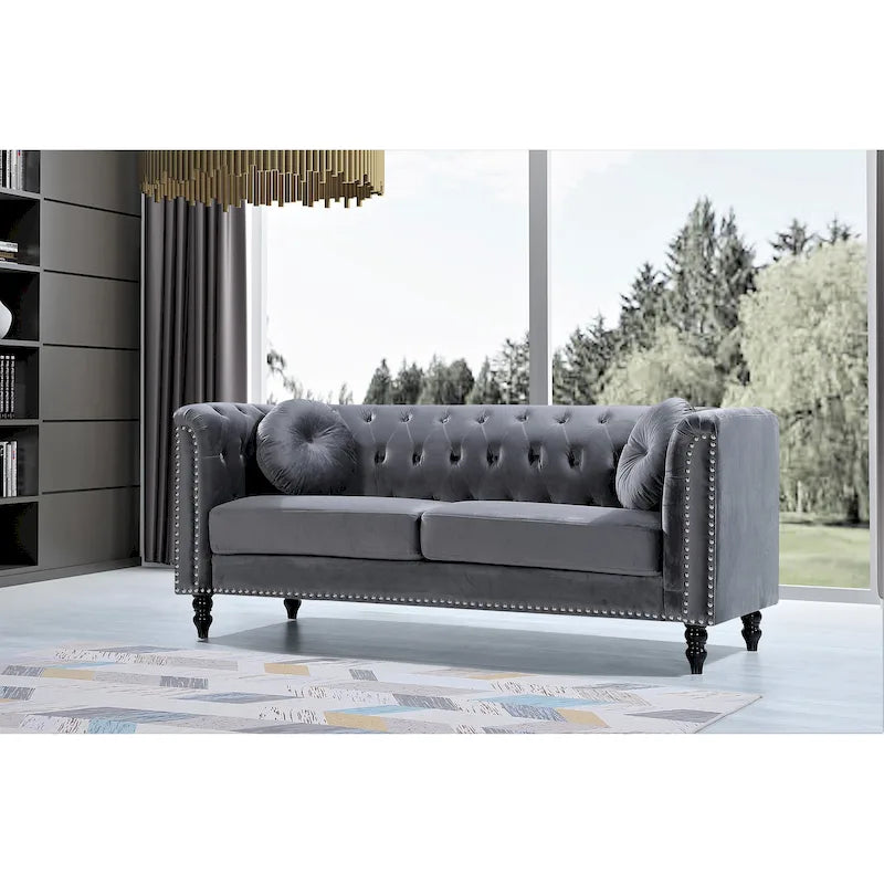 Canapé Chesterfield US Pride Vivian Classic Velvet Kittleson à clous décoratifs