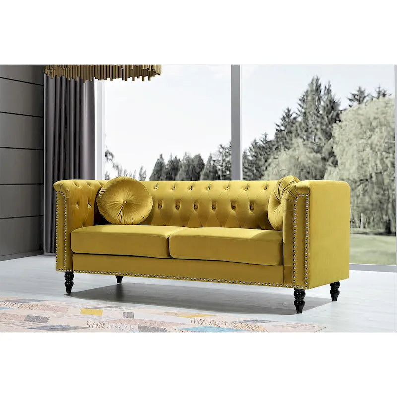 Canapé Chesterfield US Pride Vivian Classic Velvet Kittleson à clous décoratifs