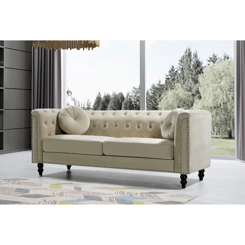 Canapé Chesterfield US Pride Vivian Classic Velvet Kittleson à clous décoratifs