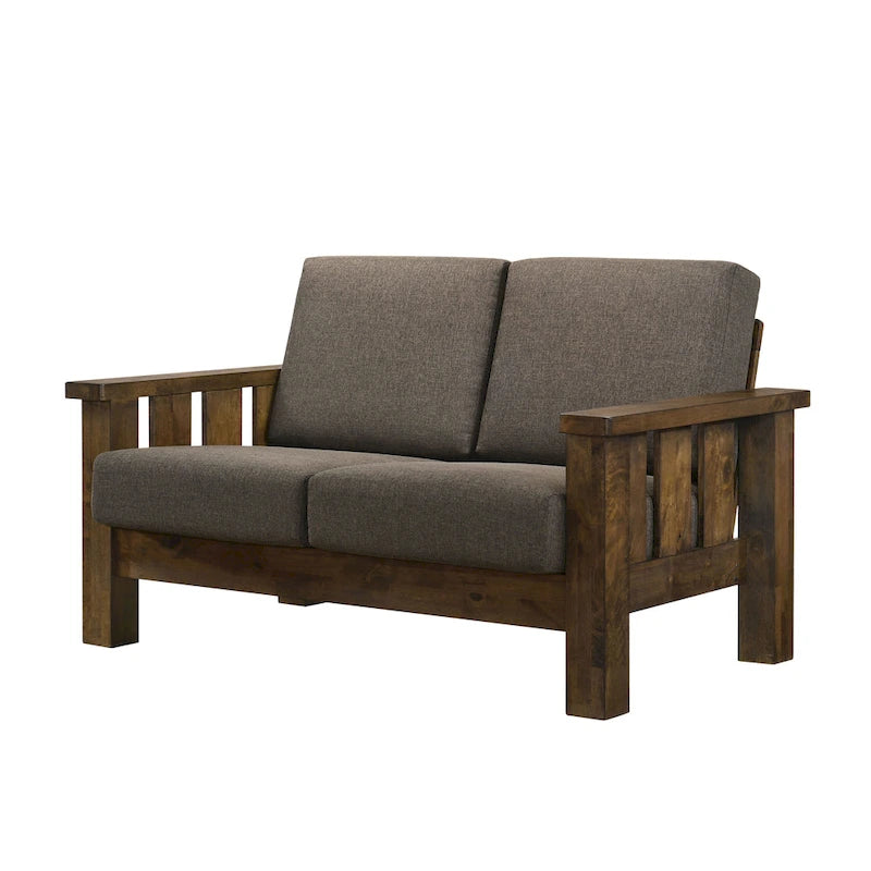 Ensemble de canapés 2 pièces Jimo en chêne rustique et tissu lin de Furniture of America