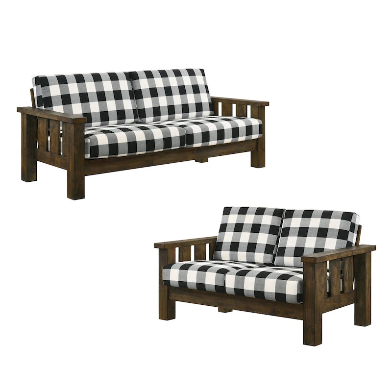 Ensemble de canapés 2 pièces Jimo en chêne rustique et tissu lin de Furniture of America