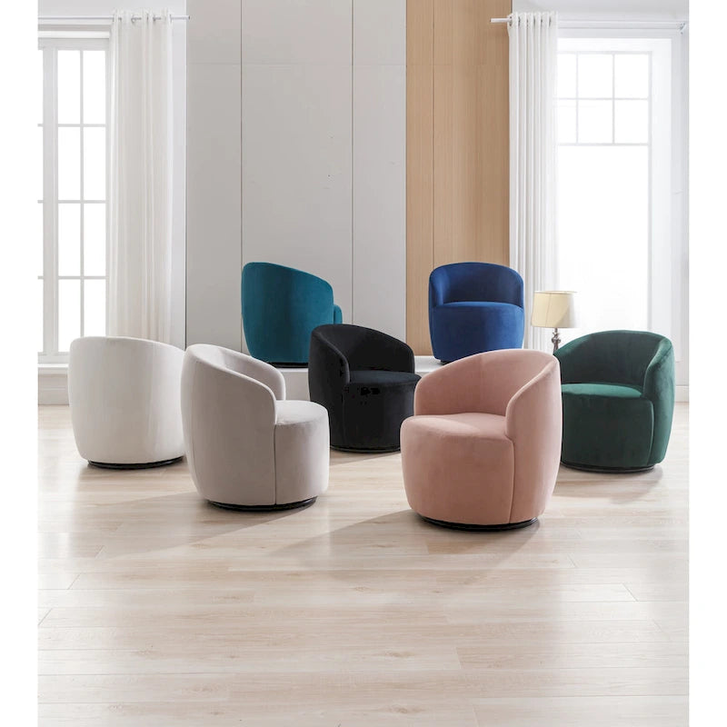 Fauteuil pivotant en velours avec anneau de revêtement en poudre