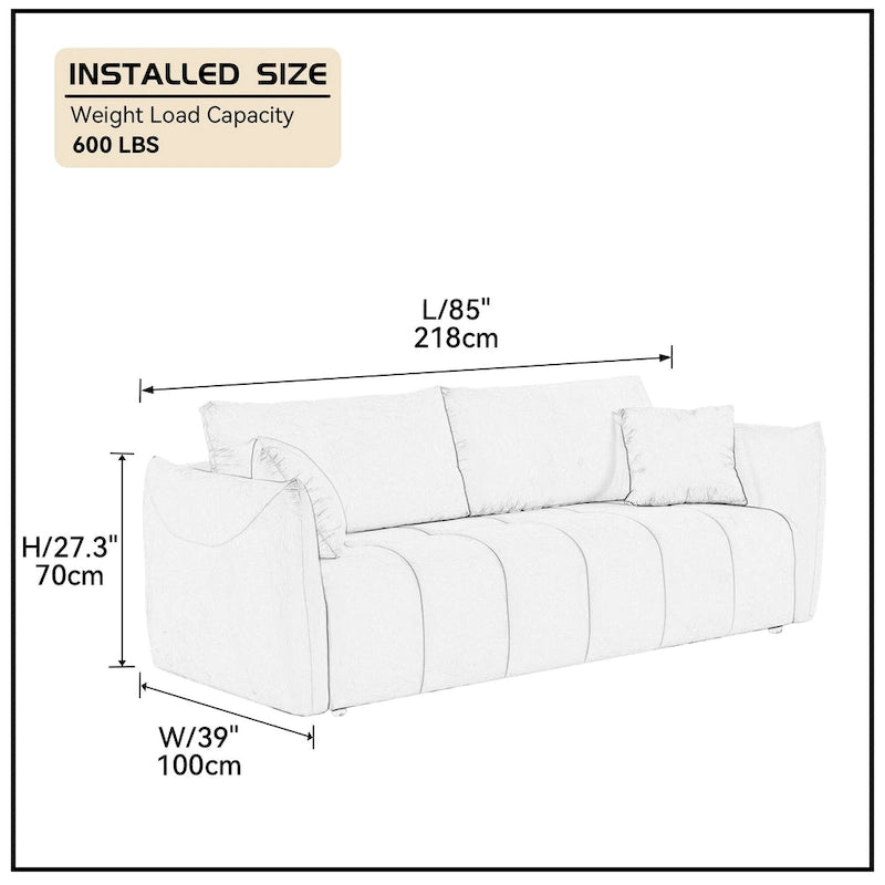 Canapé 3 places moderne en tissu rembourré de 85 pouces de large pour salon