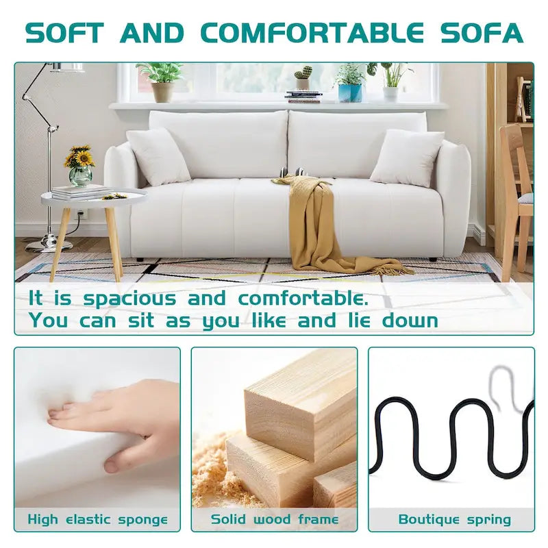 Canapé 3 places moderne en tissu rembourré de 85 pouces de large pour salon