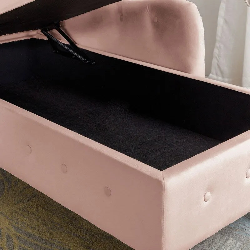 Chaise longue d'intérieur, fauteuil lounge en velours pour chambre à coucher avec rangement et coussin, chaise longue moderne rembourrée à accoudoirs arrondis