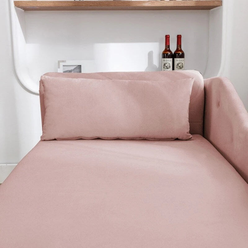 Chaise longue d'intérieur, fauteuil lounge en velours pour chambre à coucher avec rangement et coussin, chaise longue moderne rembourrée à accoudoirs arrondis