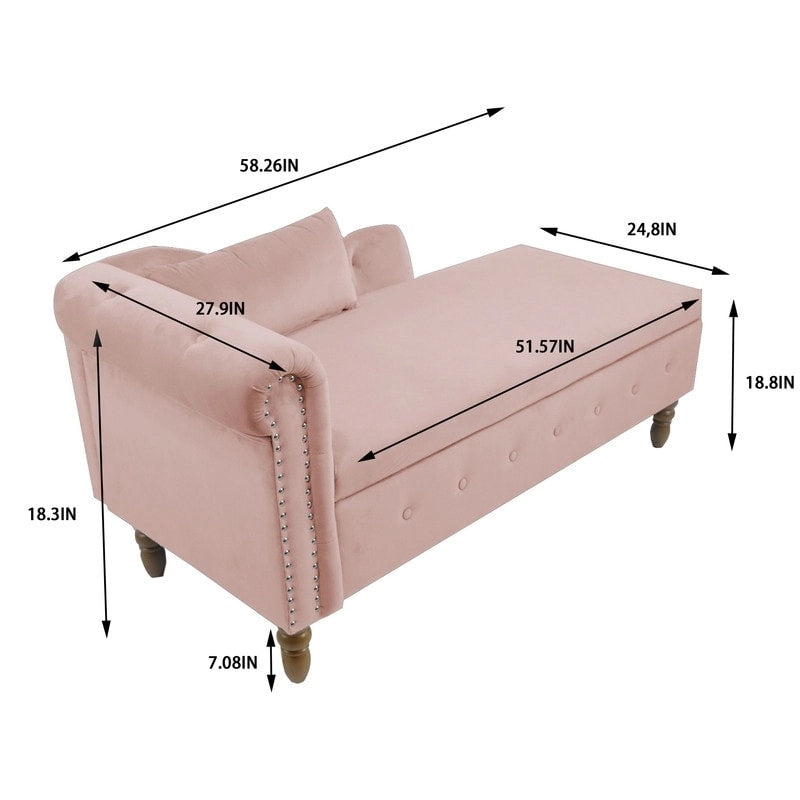 Chaise longue d'intérieur, fauteuil lounge en velours pour chambre à coucher avec rangement et coussin, chaise longue moderne rembourrée à accoudoirs arrondis