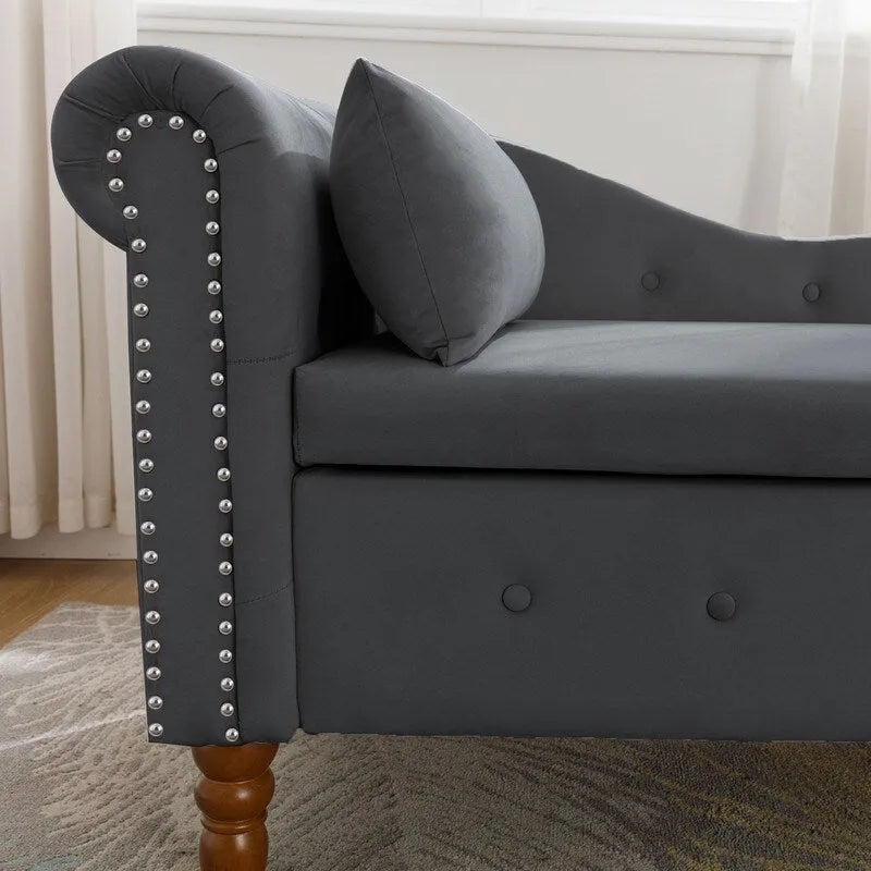 Chaise longue d'intérieur, fauteuil lounge en velours pour chambre à coucher avec rangement et coussin, chaise longue moderne rembourrée à accoudoirs arrondis