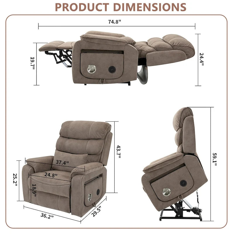 Fauteuil inclinable surdimensionné phare avec chargement sans fil, massage et chauffage