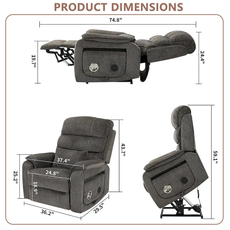 Fauteuil inclinable surdimensionné phare avec chargement sans fil, massage et chauffage