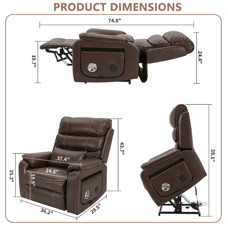 Fauteuil inclinable surdimensionné phare avec chargement sans fil, massage et chauffage