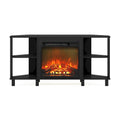 Meuble TV d'angle Furinno Jensen avec pieds en métal et cheminée, pour téléviseurs jusqu'à 55 pouces.