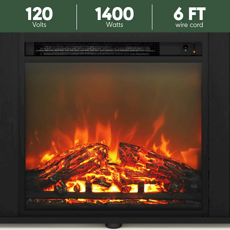 Meuble TV d'angle Furinno Jensen avec pieds en métal et cheminée, pour téléviseurs jusqu'à 55 pouces.