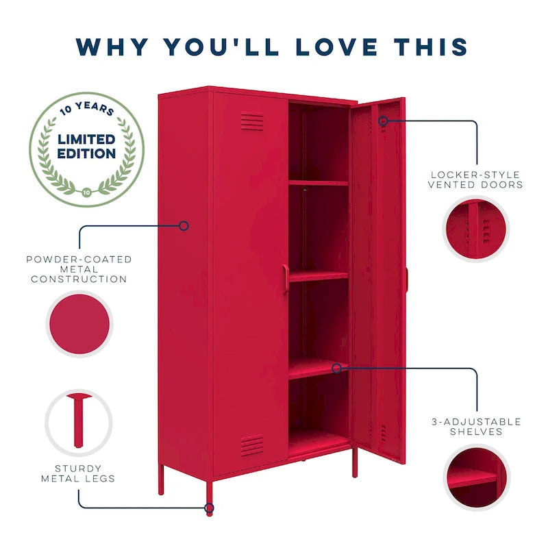 Armoire de rangement Novogratz à 2 portes, style casier métallique haut