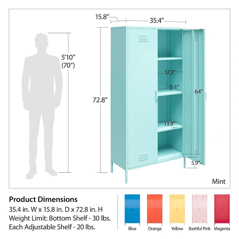 Armoire de rangement Novogratz à 2 portes, style casier métallique haut