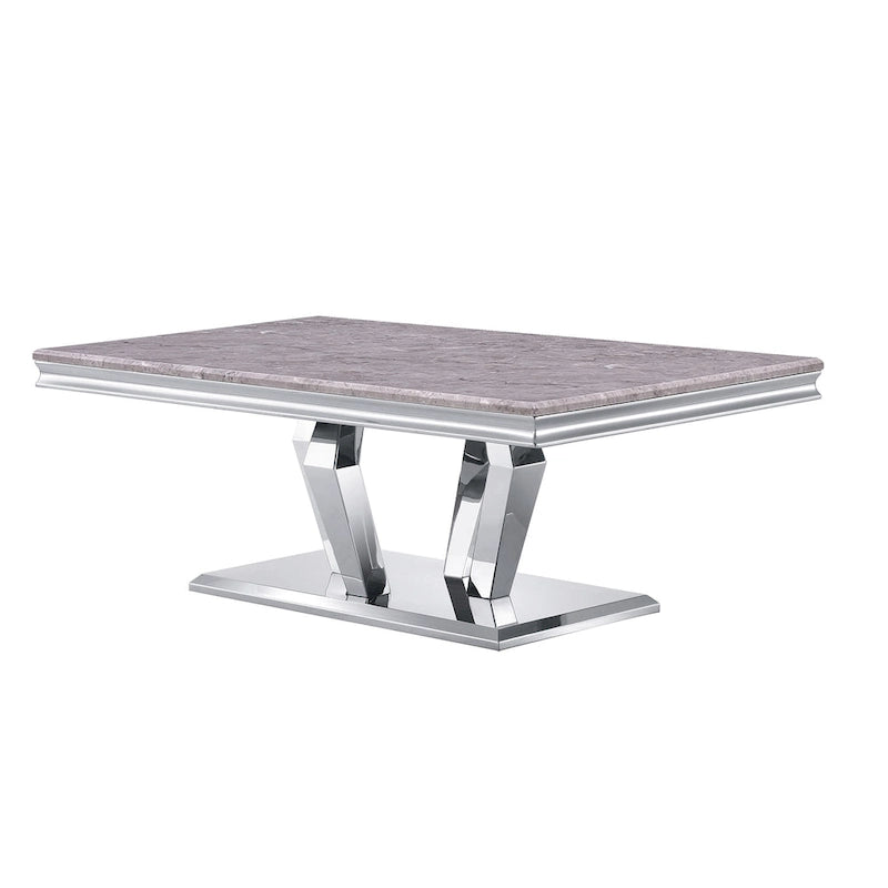 Table basse moderne rectangulaire de 122 cm (48 pouces) avec piètement en acier inoxydable et structure métallique robuste, idéale pour le salon.