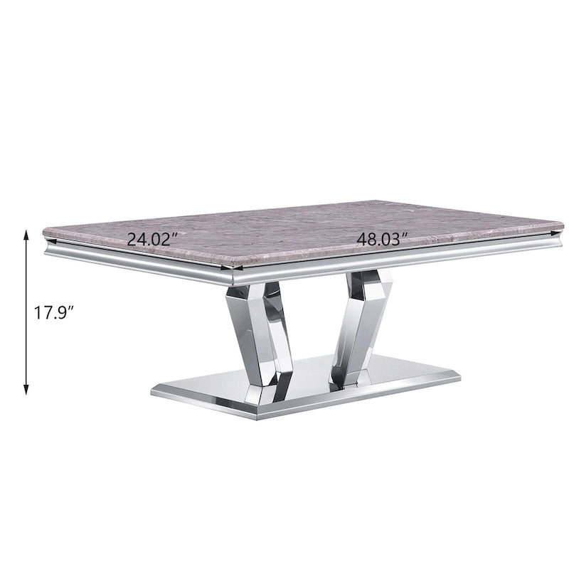 Table basse moderne rectangulaire de 122 cm (48 pouces) avec piètement en acier inoxydable et structure métallique robuste, idéale pour le salon.