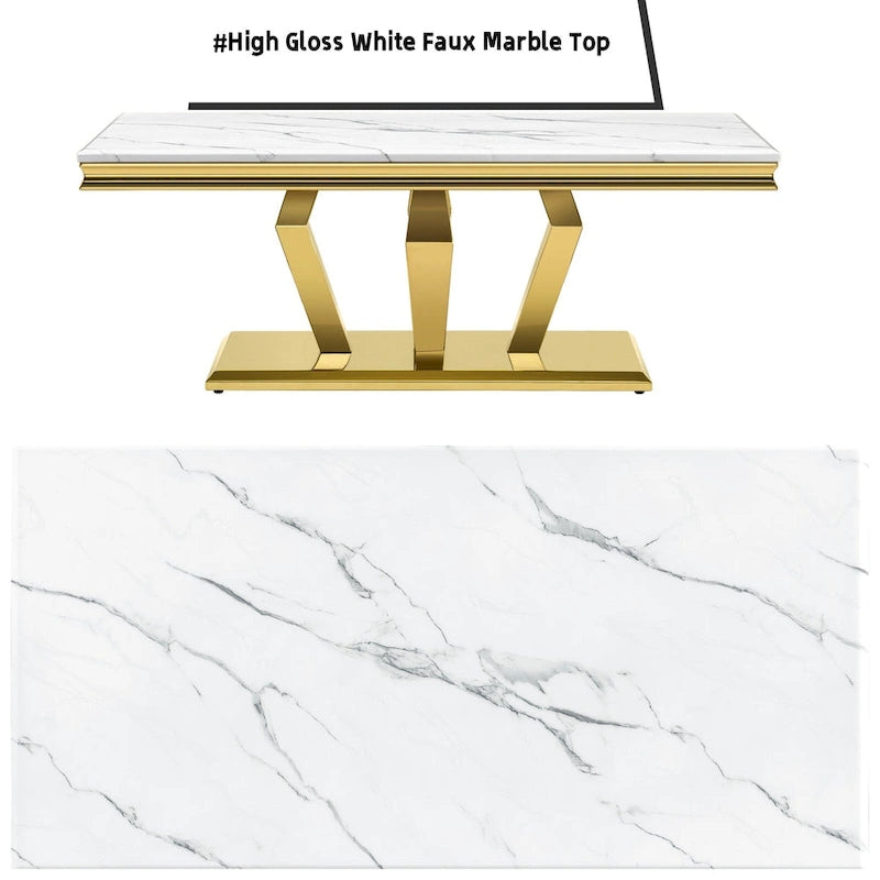 Table basse moderne rectangulaire de 122 cm (48 pouces) avec piètement en acier inoxydable et structure métallique robuste, idéale pour le salon.