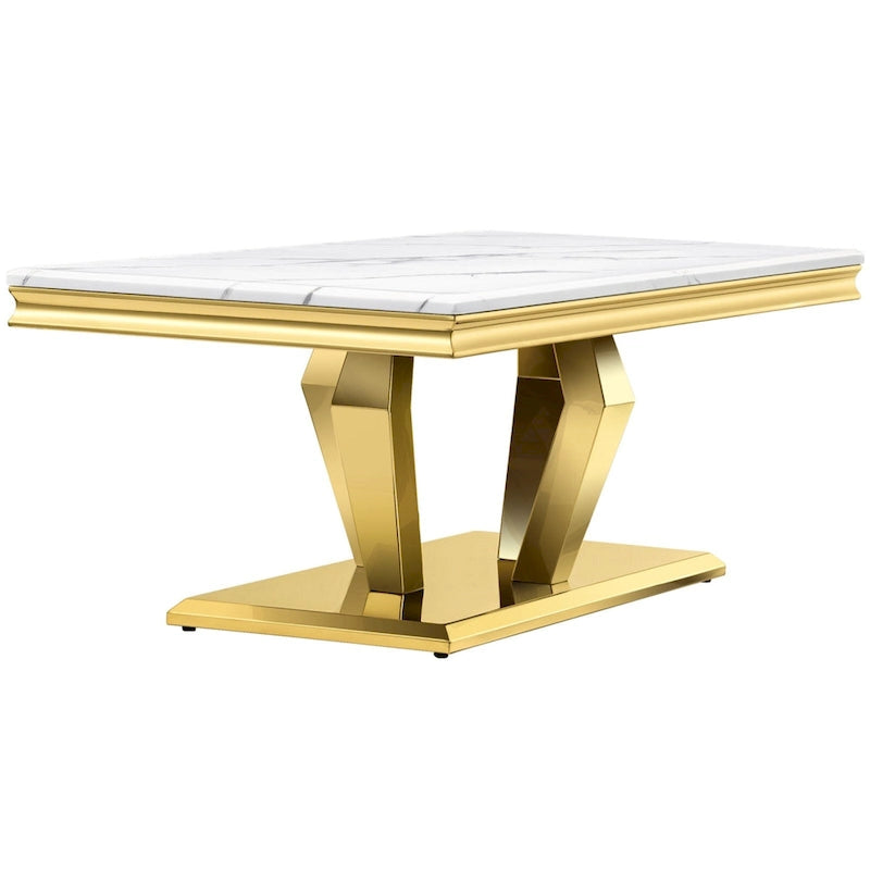 Table basse moderne rectangulaire de 122 cm (48 pouces) avec piètement en acier inoxydable et structure métallique robuste, idéale pour le salon.