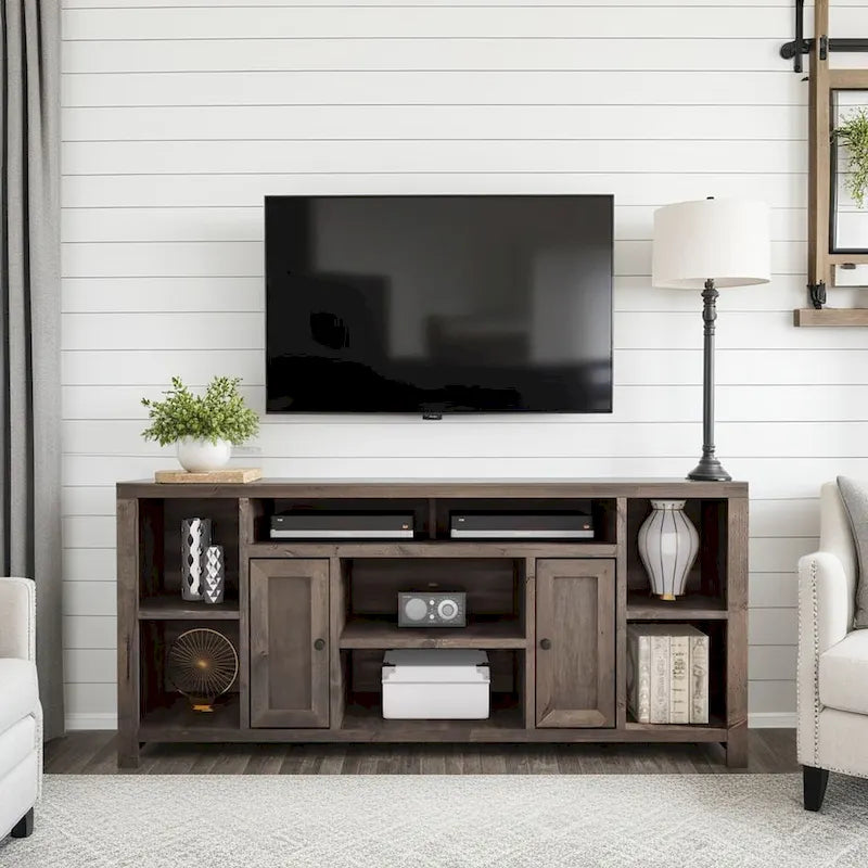 Meuble TV Bridgevine Home Joshua Creek 74 pouces (188 cm) pour téléviseurs jusqu'à 85 pouces (216 cm), aucun assemblage requis, finition bois de grange