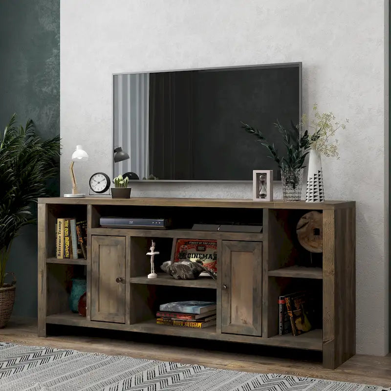 Meuble TV Bridgevine Home Joshua Creek 74 pouces (188 cm) pour téléviseurs jusqu'à 85 pouces (216 cm), aucun assemblage requis, finition bois de grange