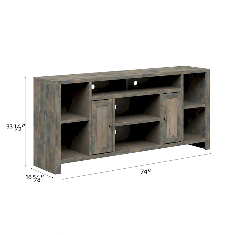 Meuble TV Bridgevine Home Joshua Creek 74 pouces (188 cm) pour téléviseurs jusqu'à 85 pouces (216 cm), aucun assemblage requis, finition bois de grange