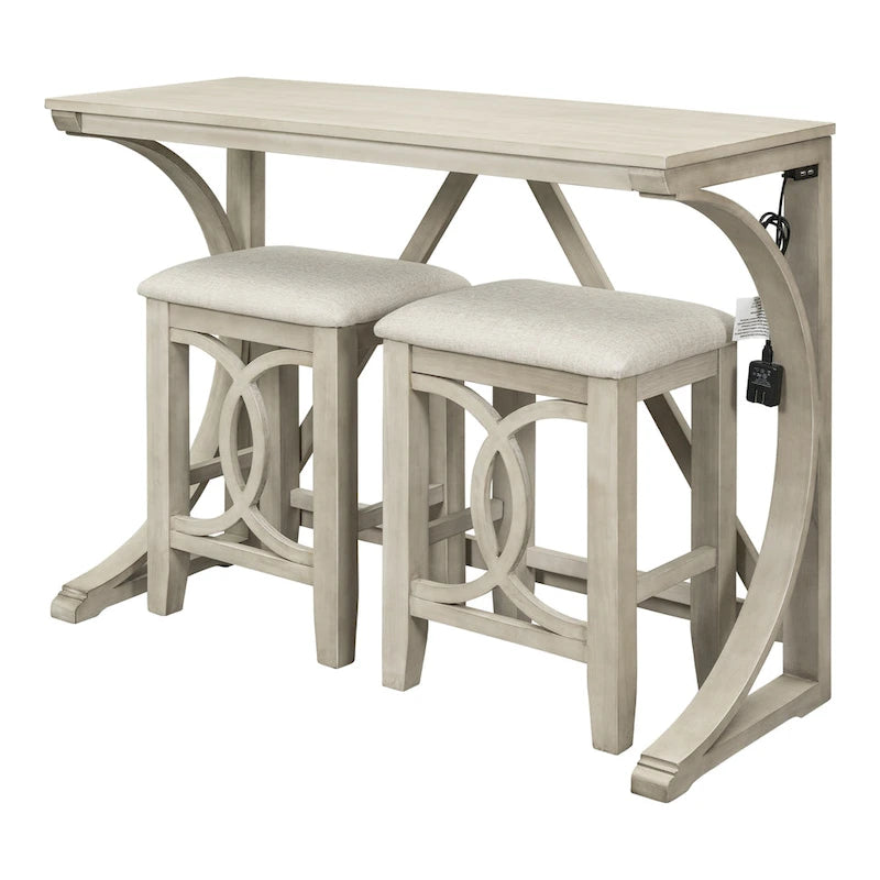 Ensemble de table à manger 3 pièces style ferme, hauteur comptoir