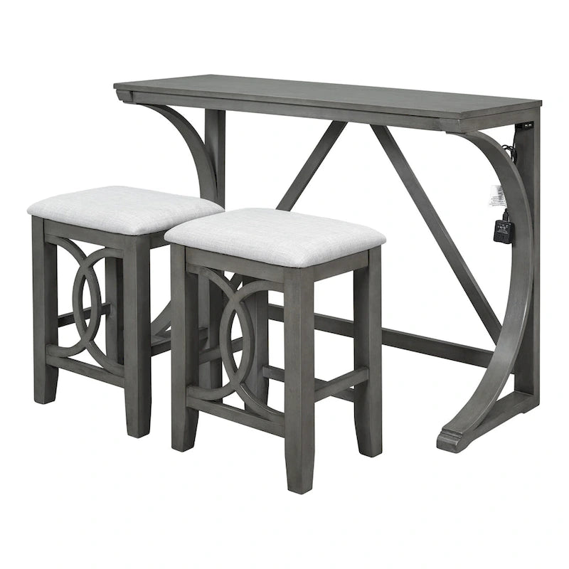 Ensemble de table à manger 3 pièces style ferme, hauteur comptoir