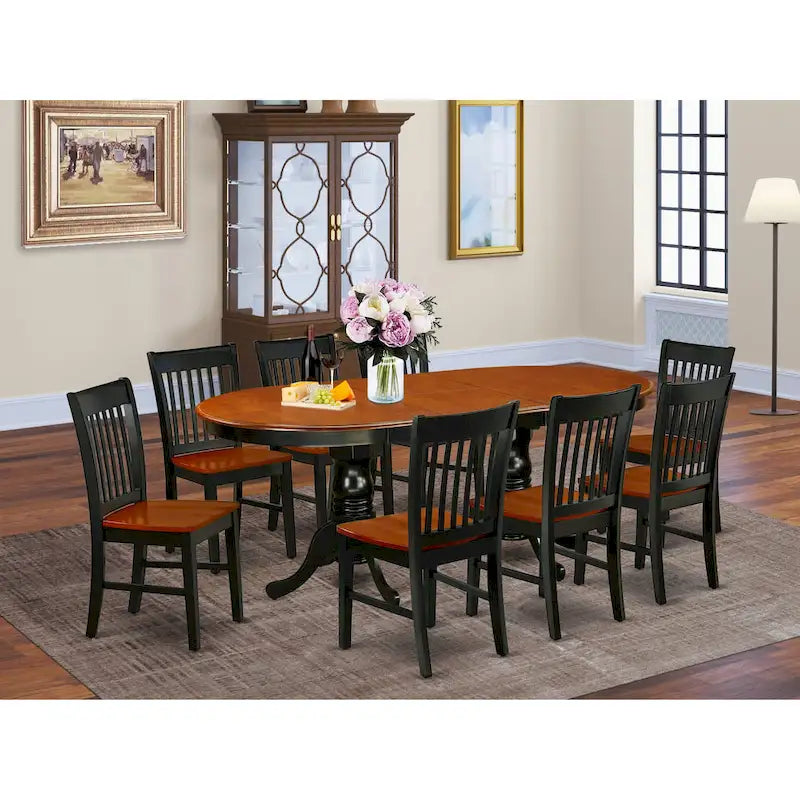 Ensemble de salle à manger East West Furniture : table ovale et chaises en bois, noir et cerisier (composition au choix)