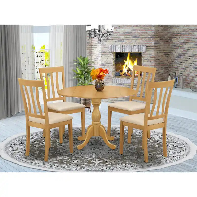 Ensemble table et chaises de cuisine East West Furniture - Table de salle à manger ronde avec abattants et chaises en lin, chêne (option de pièces)