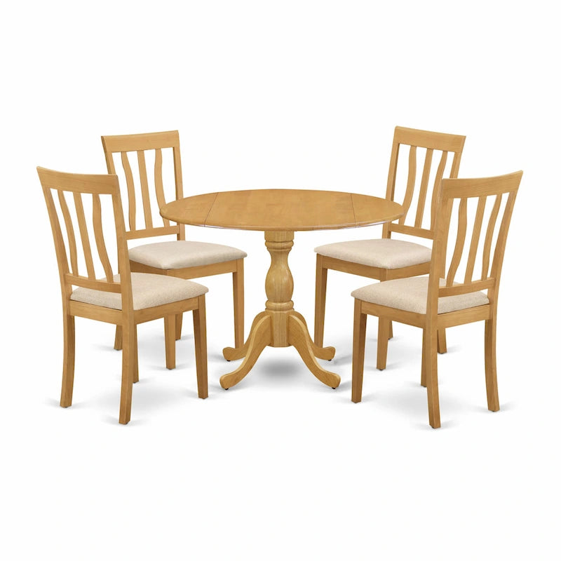 Ensemble table et chaises de cuisine East West Furniture - Table de salle à manger ronde avec abattants et chaises en lin, chêne (option de pièces)