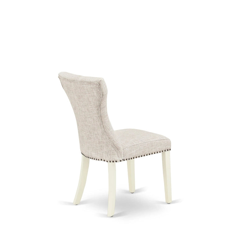 Ensemble de salle à manger 3 pièces East West Furniture : une table de cuisine avec pied central et 2 chaises Parsons en tissu lin (options de finition)
