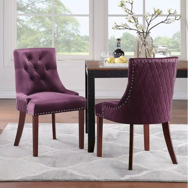 Chaises de salle à manger Flohr en velours capitonné Silver Orchid (lot de 2)